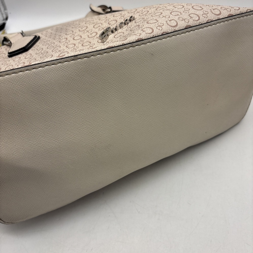 GUESS Logo Satchel Top Handle Bag Zip Closure Detachable Strap - Picture 10 of 16